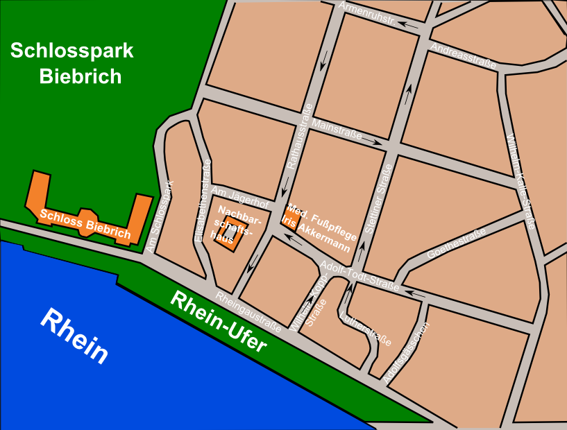 Lageplan der Med. Fußpflege Iris Akkermann in Wiesbaden-Biebrich 